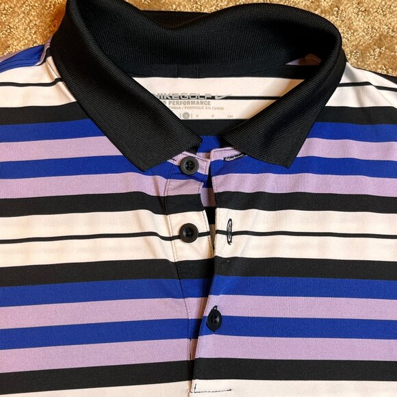Nike Golf Dri-Fit Polo Shirt Mens Size M Short Sleeve Logo Purple Black White - Picture 4 of 9